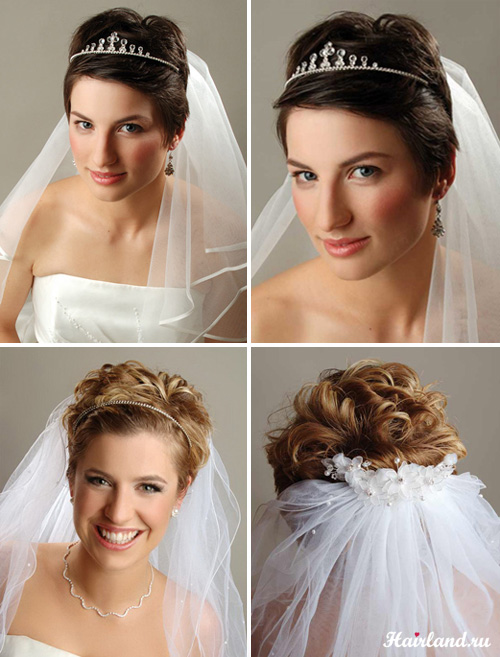 Свадебные прически на короткие волосы с фатой фото