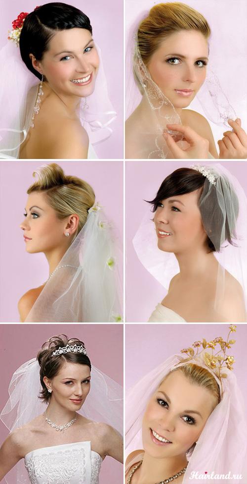 Свадебные прически с фатой на короткие волосы фото
