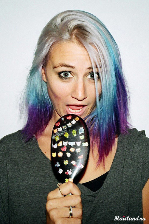 Колорирование волос фото 2012, фиолетовый и голубой цвета